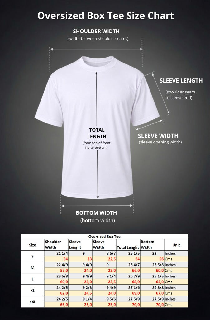 Size chart for Oversized Box tee