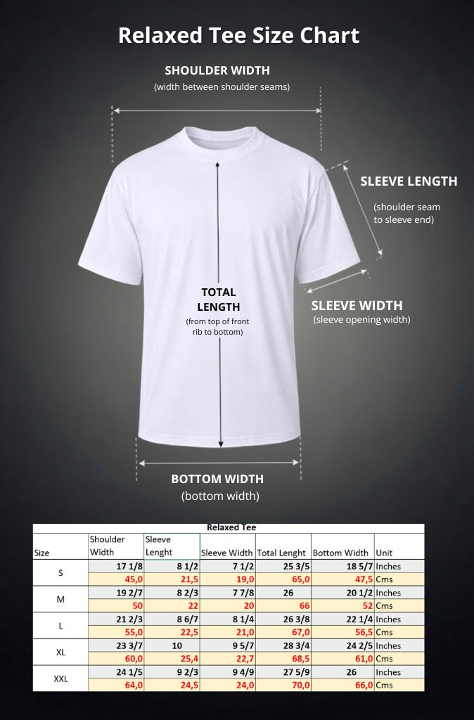 Size chart for Relaxed Tee
